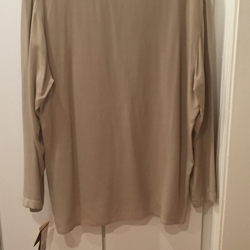 Finity Silk Blouse Button Front with Bead Trimmed Collar Vintage - L - Tan -EUC - Picture 3 of 4